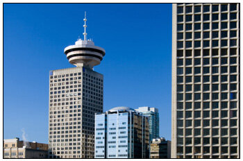 Harbour Centre, 555 West Hastings Street, Vancouver, with its observation deck tower against a clear sky