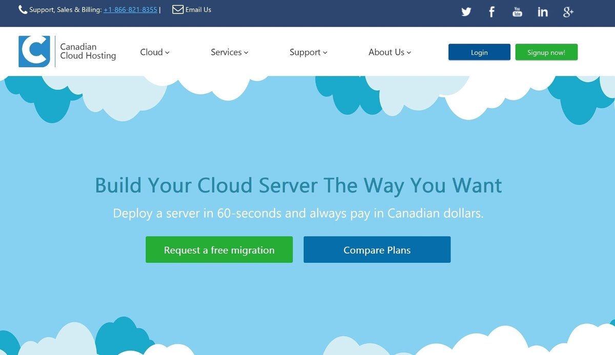 Screenshot of the cacloud.com homepage of May 2016: a cloud-illustrated hero reading "Build Your Cloud Server The Way You Want"